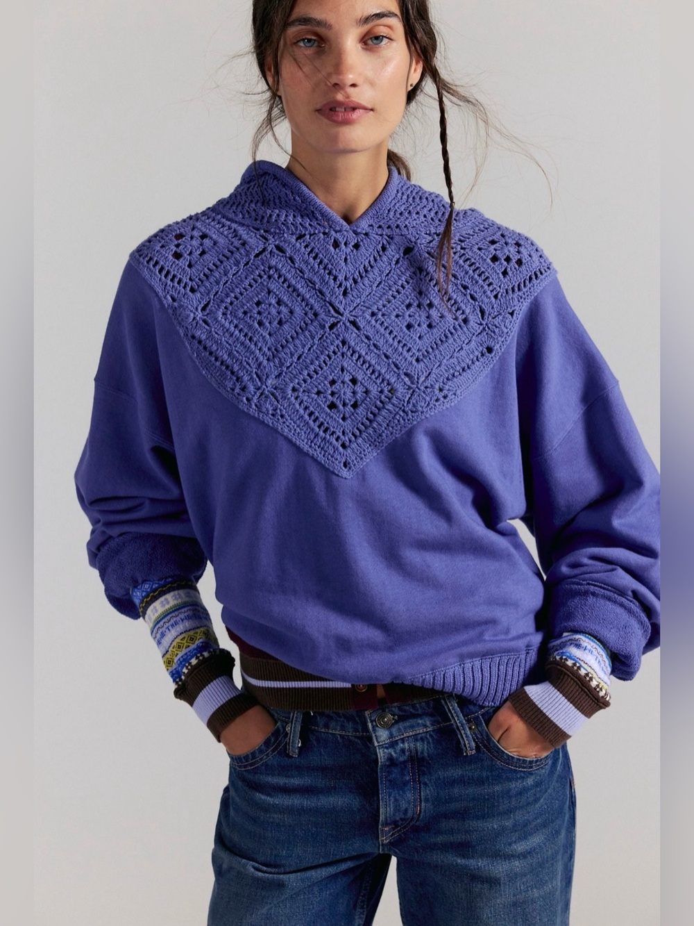 Free People Jocelyn Crochet Hoodie in Peri